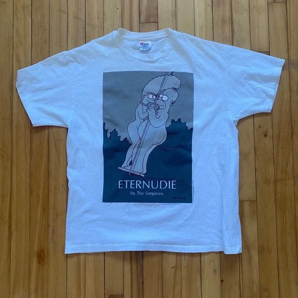 Vintage 1995 Simpsons Eternudie T Shirt Mens XL Hanes Heavyweight Bart Marge - Picture 1 of 8
